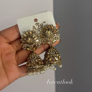 Antique gold-plated floral stud jhumka