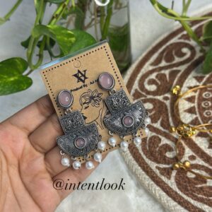 Silver-toned ethnic drop earrings