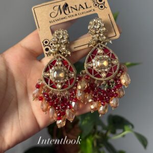Gold-toned statement drop earring - Maroon