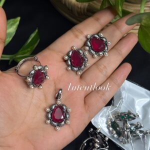 Silver Antique Combo - Rudrani Red