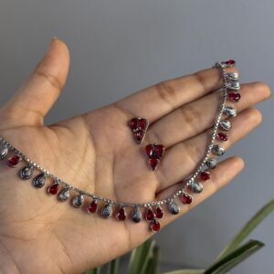 Simple Silver Neckpiece - Rudrani Red