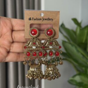 Gold-plated Kashmiri Jhumka - Red