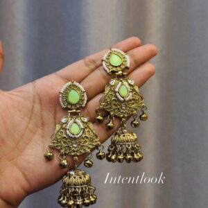 Gold-plated Kashmiri Jhumka - Mint Green