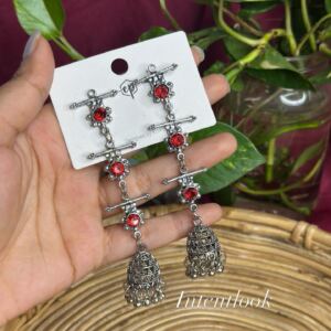 Oxidized silver-toned long dangle earrings