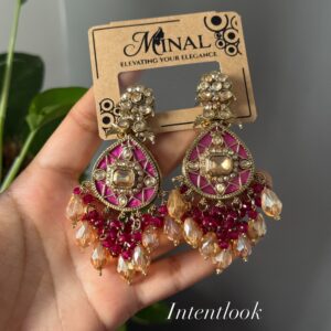 Gold-toned statement drop earring - Hot Pink