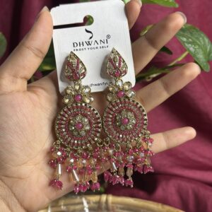 Gold-tone chandbali drop earring - Pink