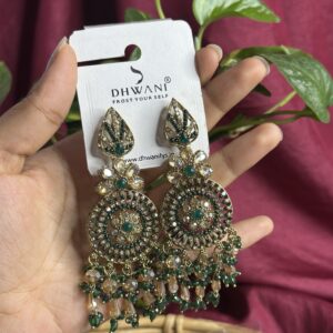 Gold-tone chandbali drop earring - Green