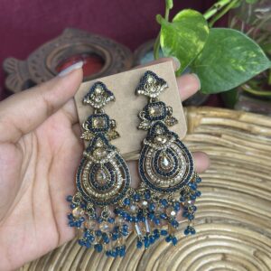 Gold-tone chandbali drop earring- Blue