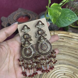 Gold-tone chandbali drop earring- Maroon