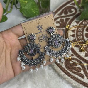 Oxidized silver-plated chandbali earrings