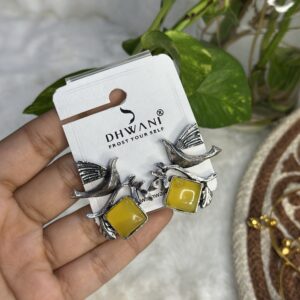 Oxidized silver-plated bird-motif stud earrings