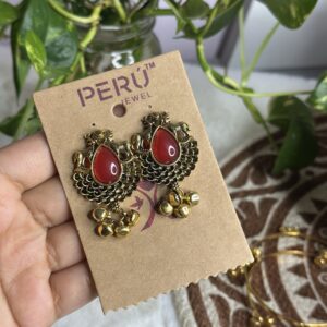 Antique Gold-finish Monalisa Stone Jhumka