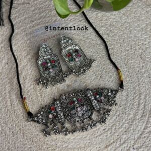 Oxidized silver-toned choker necklace