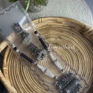 Oxidised silver-toned long necklace