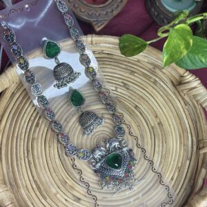 Oxidised silver-toned long necklace