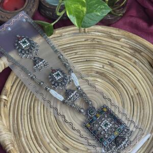 Oxidised silver-toned long necklace